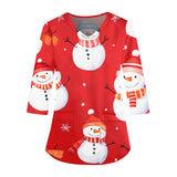 Women's Christmas 3/4 Sleeve Scrub Tops - Fun Christmas Prints