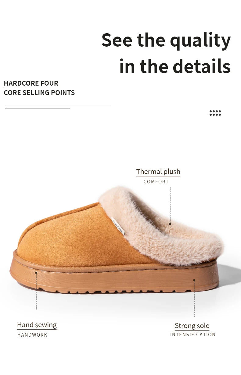 Fluffy Slippers for Men and Women: Winter Anti-Slip Fur Lined House Slippers