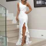 Elegant Asymmetric Off-Shoulder Long Evening Dress