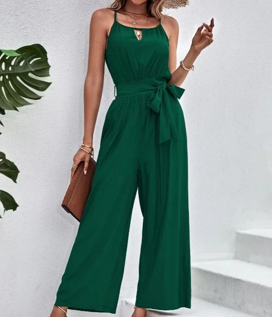 Sleeveless Lace Up Waist Wrap Jumpsuit