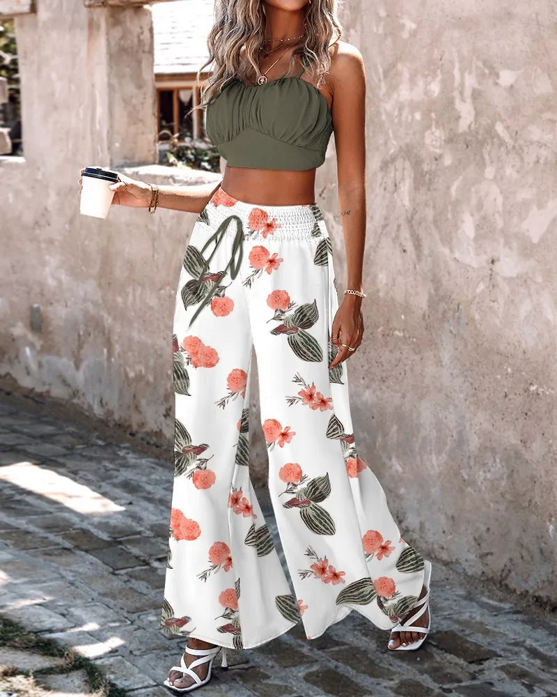 Camis Crop Top and Wide Leg Pant Set