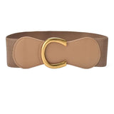 Stretchy Elastic Cinch Waist Belt with Big Gold Alloy Buckle