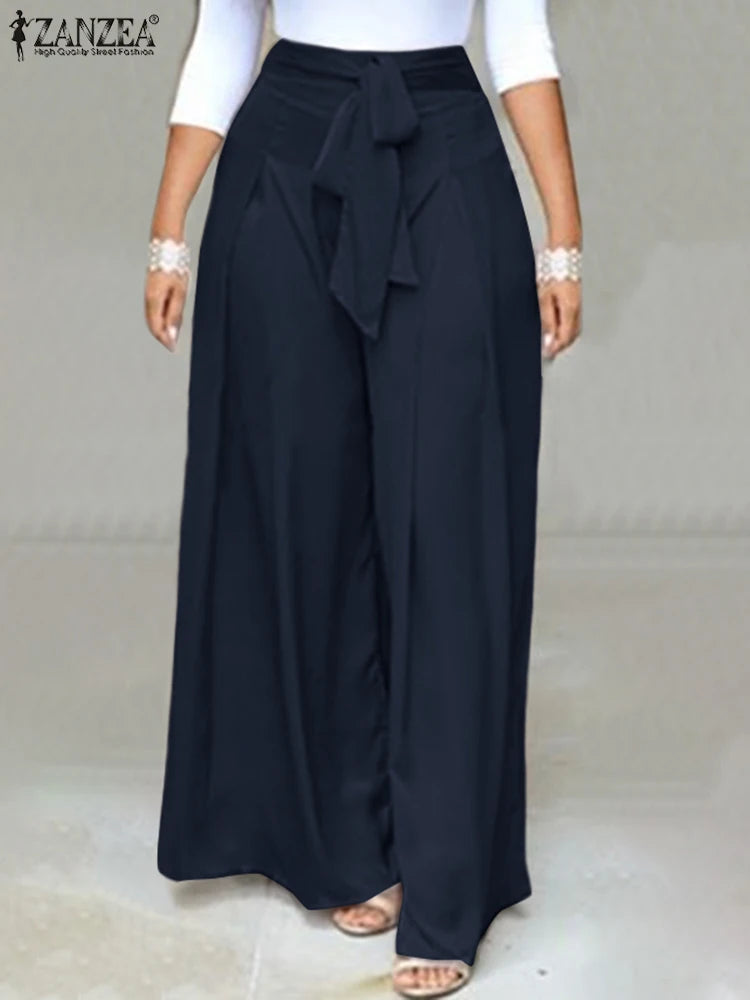 Elegant High Waist Solid Work Trousers