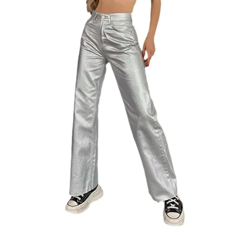 Metallic Color Women's Straight Leg Pants