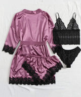 Lace Camisole, Shorts, and Robe Pajama Set