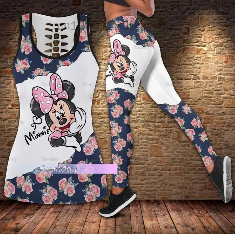 Disney Minnie Mickey Hollow Vest + Leggings Yoga Suit