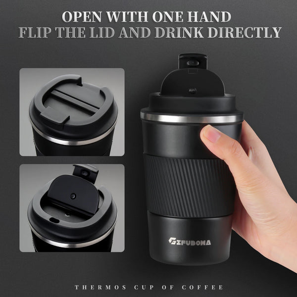 Coffee Thermos Mug 380ml Stainless Steel Leak-Proof Lid Non-Slip Car Vacuum Flask Cold Drink Travel Thermal Cup Hot Water Bottle