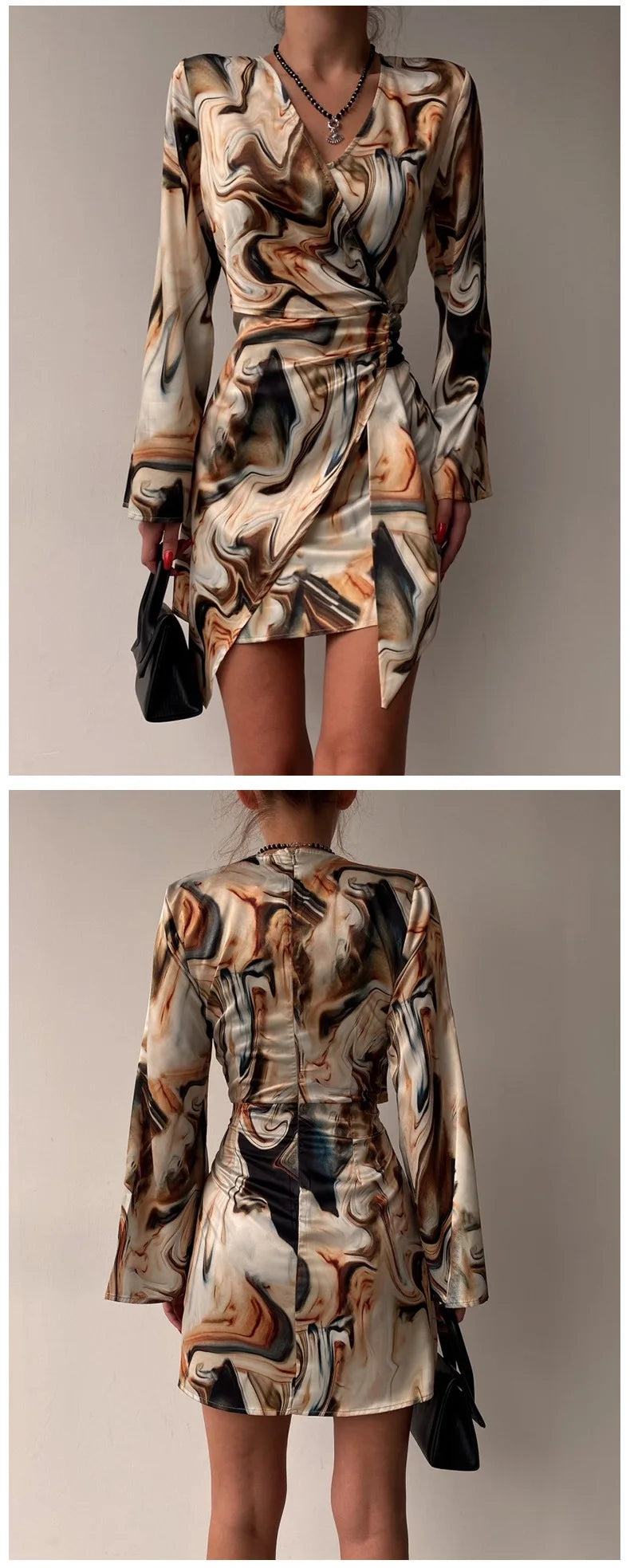 Vintage Long Sleeve Printed Slim Mini Dress