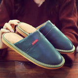 Winter Indoor Warm Lovers Thick Wool Anti-Skid Leather Slippers