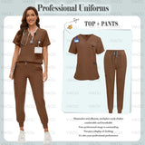 Women's Scrubs Uniform Set: Short Sleeve, V-neck Tops + Jogger Pants Set