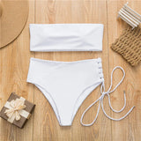 Solid color tube top bikini set