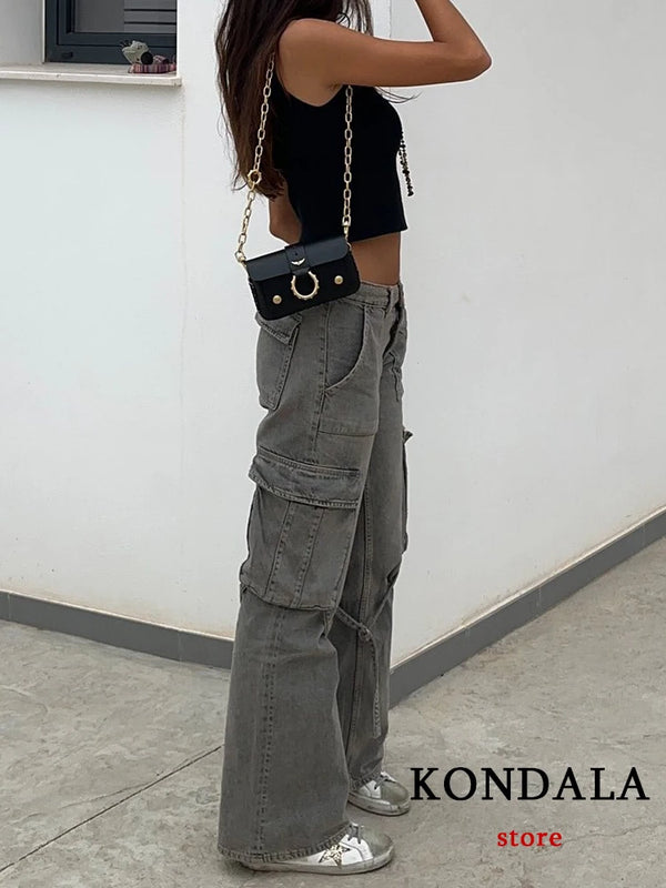 Chic Denim Streetwear Flare Trousers