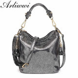 Shiny Bucket Shoulder Bag - Fashion Metallic Gold Silver Handbag