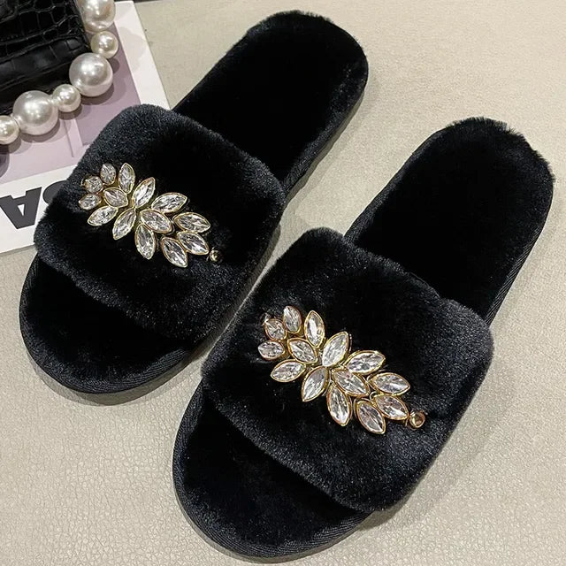 Fluffy Fur Slippers - Fashion Chain Design Women Home Slippers