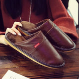 Winter Indoor Warm Lovers Thick Wool Anti-Skid Leather Slippers