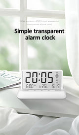 Digital Alarm Clock - Transparent Electronic Desk Clock with Date, Temp, and Large Display Screen