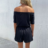 Off Shoulder Summer Shorts Jumpsuit