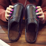 Winter Indoor Warm Lovers Thick Wool Anti-Skid Leather Slippers