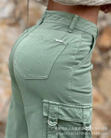 Fashion Army Green Casual Straight Leg Cargo Pants for Women