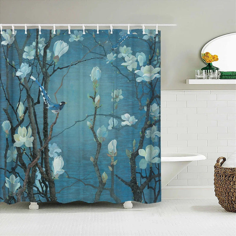 Chinese Style Flower and Birds Tree Shower Curtain