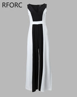 V-Neck Patchwork Sleeveless Wide Leg Formal Jumpsuit