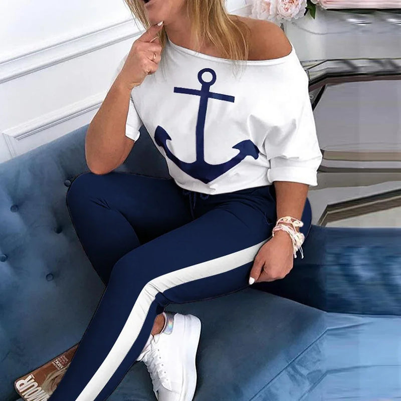 Women’s Fashion Pant Set – Boat Anchor Print