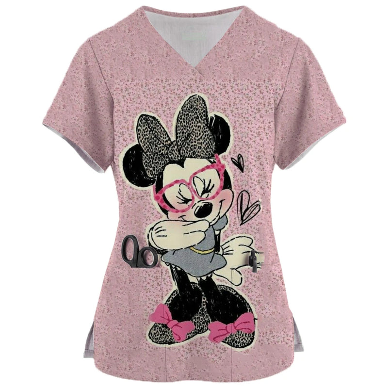 Disney Mickey or Stitch Print Medical Scrub Tops