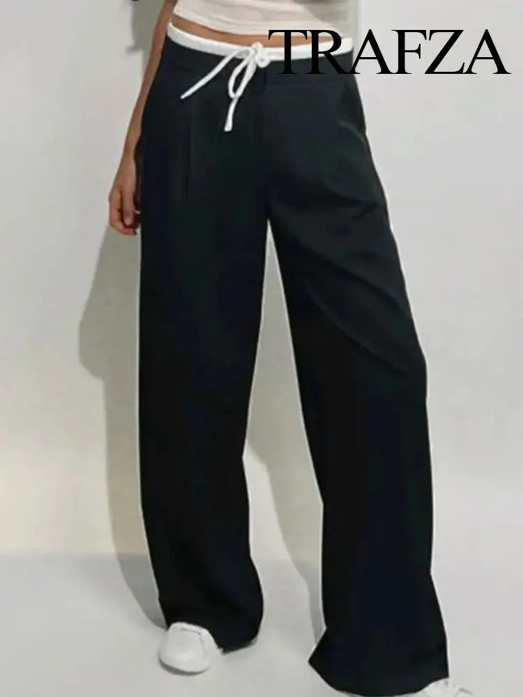 Retro Double-Waisted Loose Wide-Leg Pants