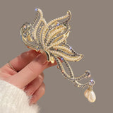 Butterfly Fashion Hair Claw: Rhinestone Pearls Hair Clip