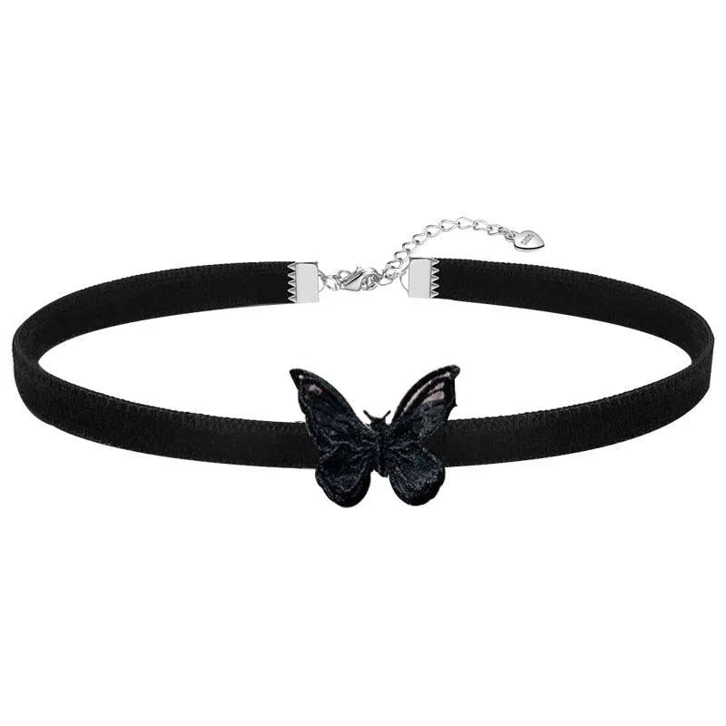 Fashion Black Velvet Lace Butterfly Choker