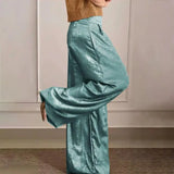 High Waist Casual Metallic Wide-Leg Pants