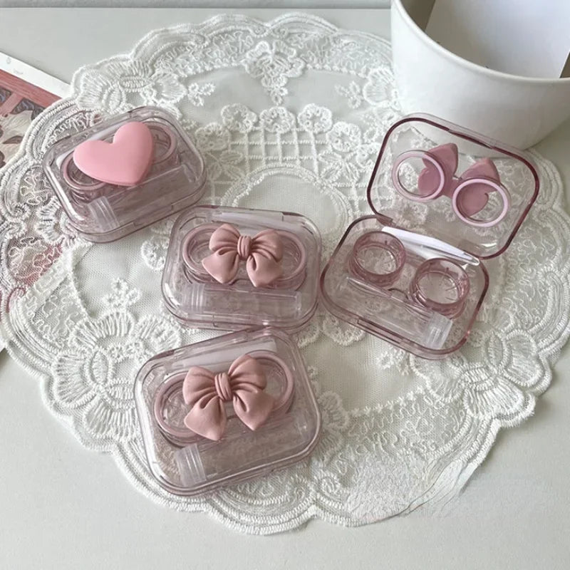 Contact Lens Cases: Pink Transparent Love Bow Contact Lens Case