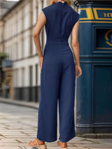 Solid Color Sleeveless Swing Neck One-Piece Jumpsuit