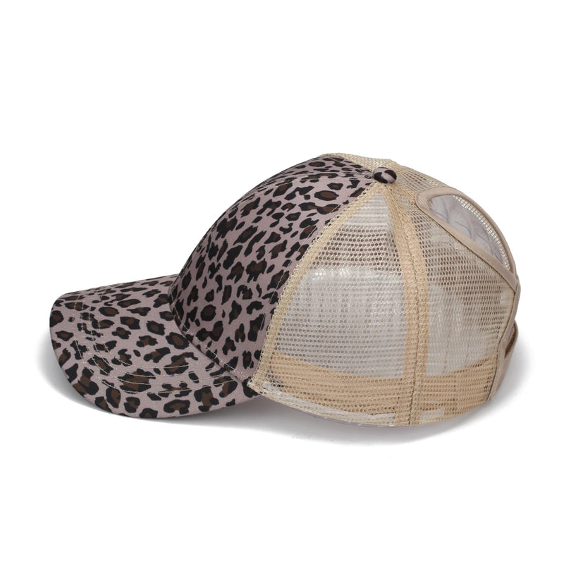 Leopard Print High Ponytail Ball Cap