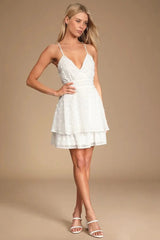 Ruffle V-Neck Jacquard Mini Dress