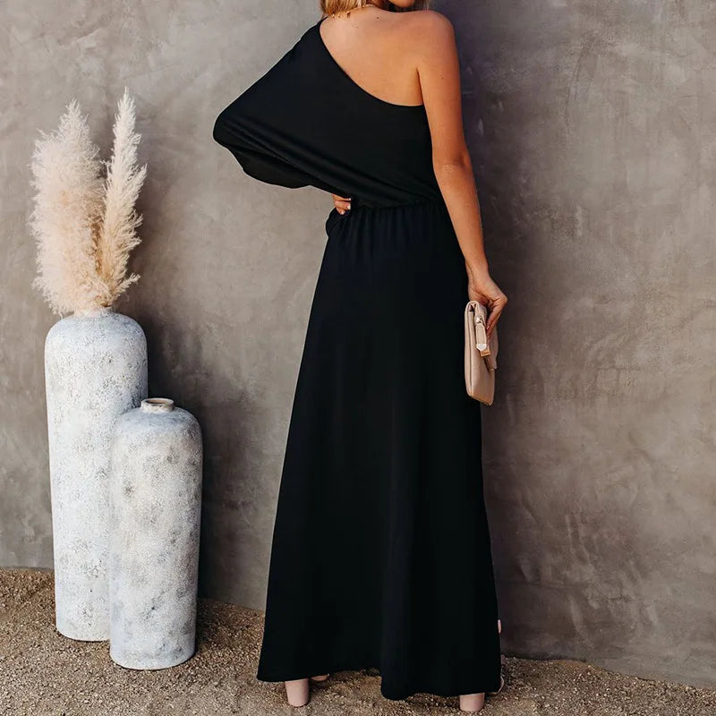 One-Shoulder Side Slit Temperament Long Dress