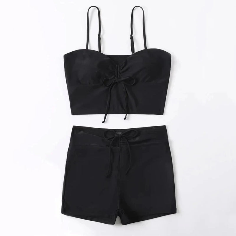 Black Drawstring Swimwear Bikini Set