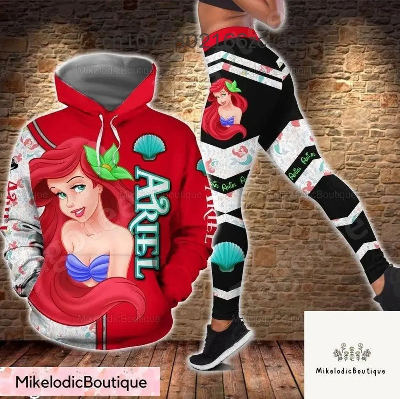 Disneys Ariel Hoodie + Yoga Pants Sports Suit