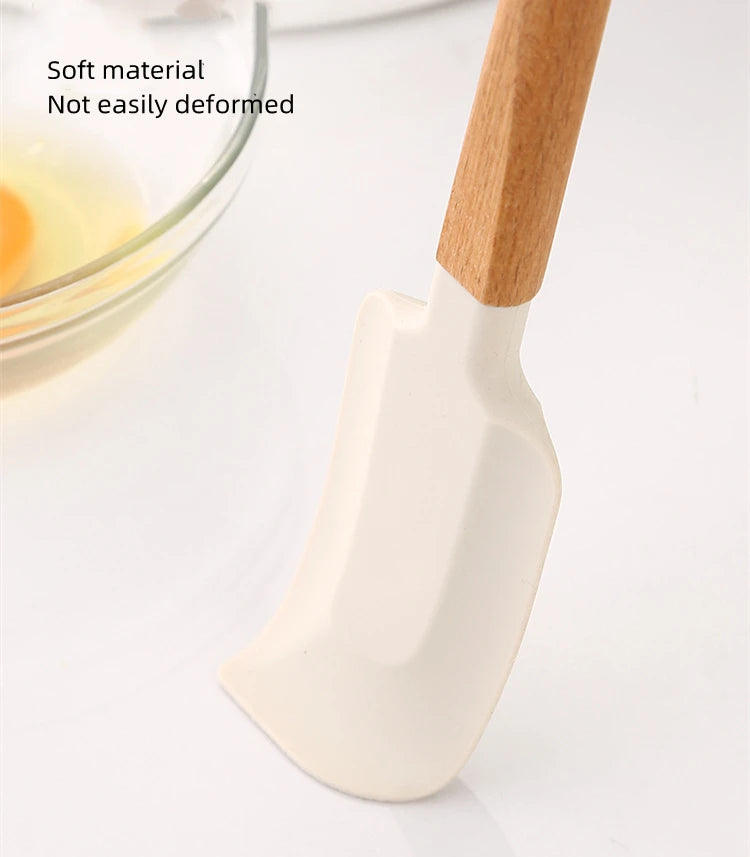 2Pcs/Set White Silicone Cream Spatula - Non-stick Pastry Blenders with Wood Handle