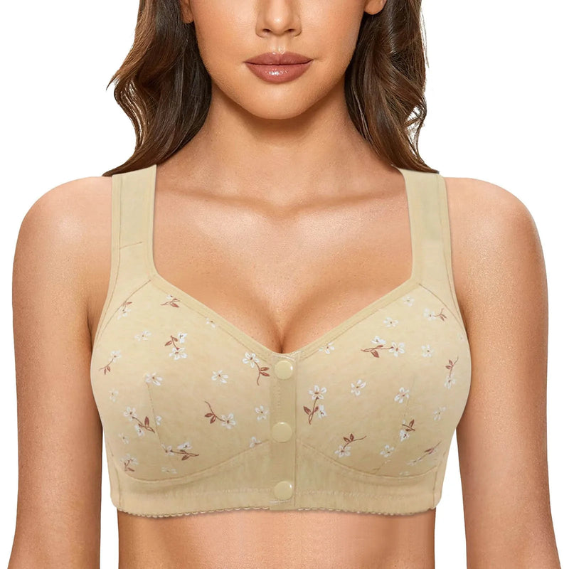 Lace Front Button Floral Printed Shaping Cup Underwire Bra