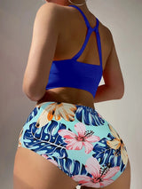 High Waist Bikini - High Neck Floral Swimwear