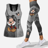 Leopard Mickey Hollow Vest + Leggings Yoga Suit