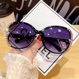 Bling Rhinestone Vintage Gradient Lens Sunglasses UV400