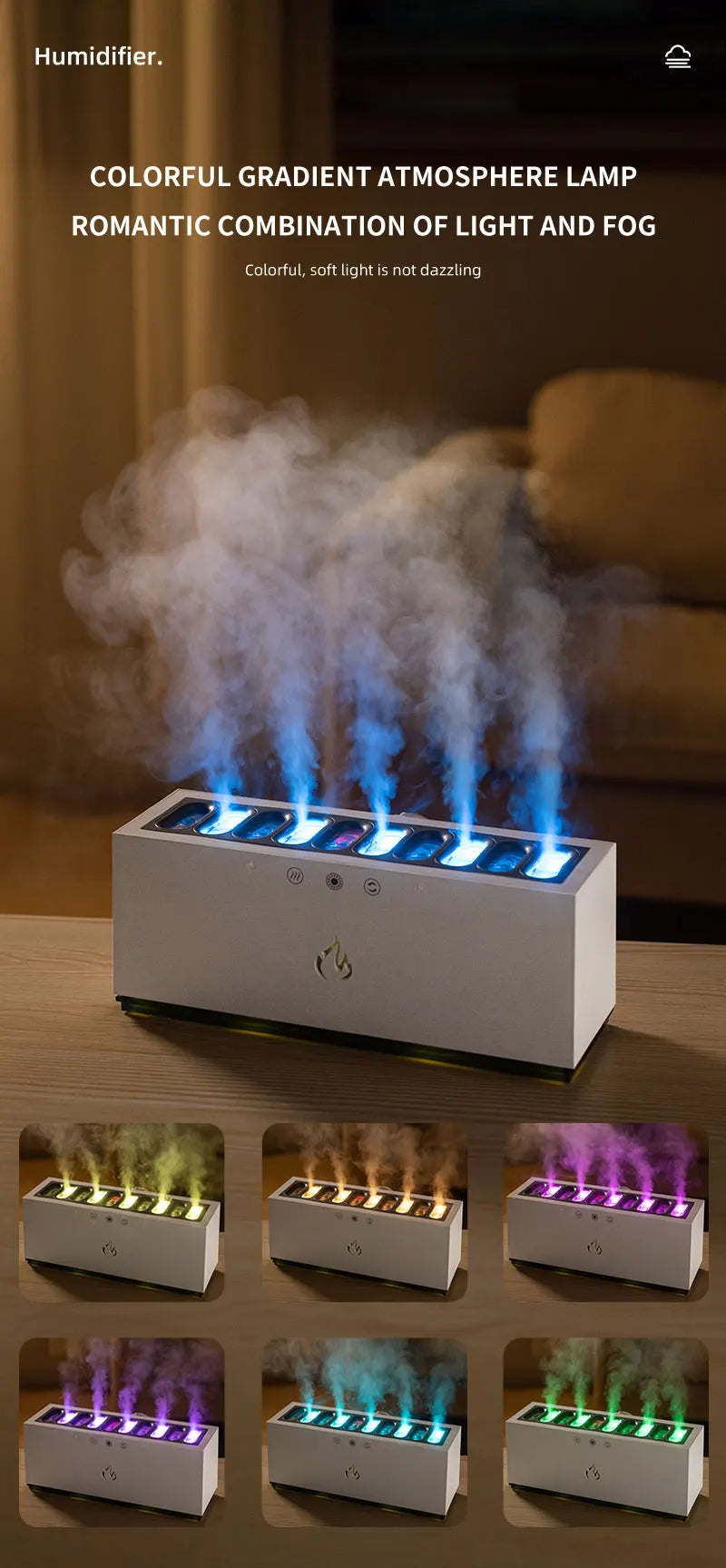 Heavy Fog Air Humidifier with RGB LED Lamp & Sound Rhythm Spray