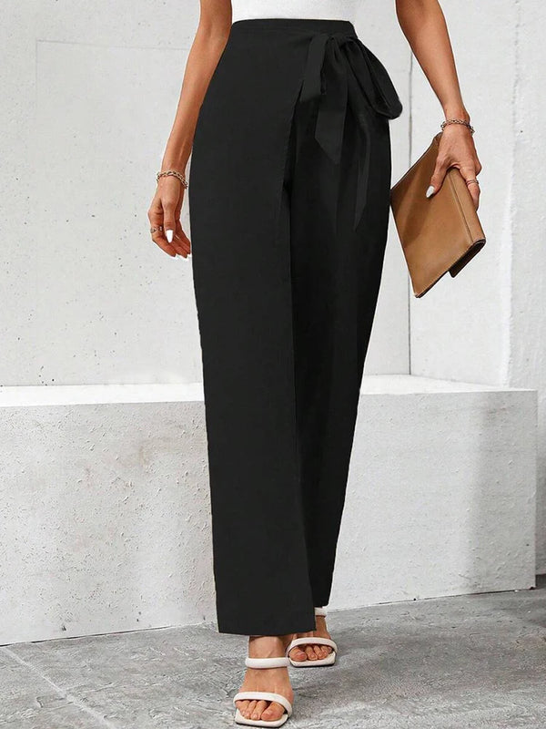 Women's High-Waist Loose Wide Leg Pants with Bow