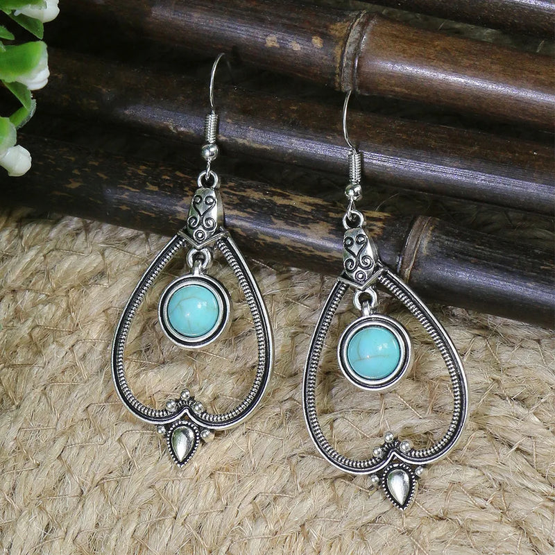 Ethnic Vintage Boho Creative Geometric Silver Color Dangle Earrings