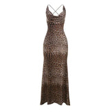 Autumn and Winter New Women's Clothing INS Sexy V-neck Backless Strap Slim Leopard Print Dress Women