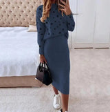 Women's Long Sleeve Printed High Neck Tight Top & Casual Wrap Hip Skirt Set