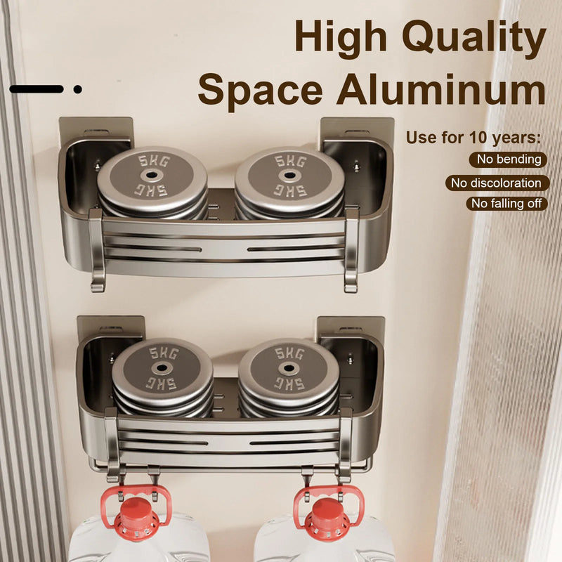 Punch-Free Bathroom or Shower Shelf - Aluminum Hanging Rack