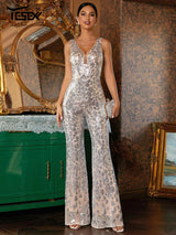 V-neck Sequin Backless Jumpsuit